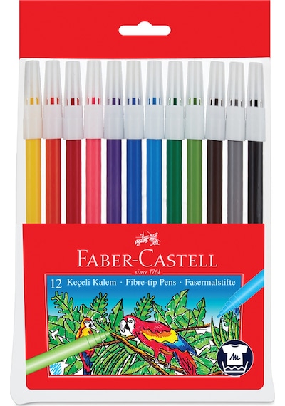 Faber-Castell Keçeli Kalem 12 Renk, Parlak Renkler, Su Bazlı Yıkanabilir Mürekkep, Çocuklar İçin Güvenli