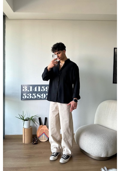 Chill Cozy Relax Fit Siyah Gömlek-siyah Siyah