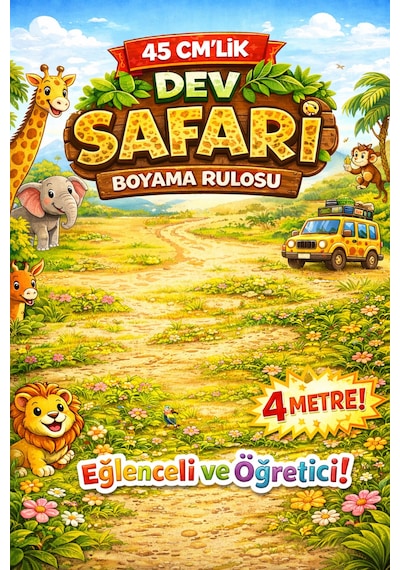 Safari Hayvanları Boyama Rulosu 45 Cm Dev Xxl Boy Çocuk Aktivite Kağıdı