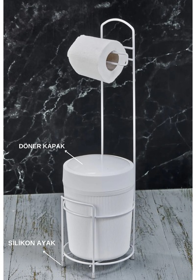 Lüks Banyo Mutfak Çöp Kovası Metal Standlı Tuvalet Wc Kağıtlık Beyaz