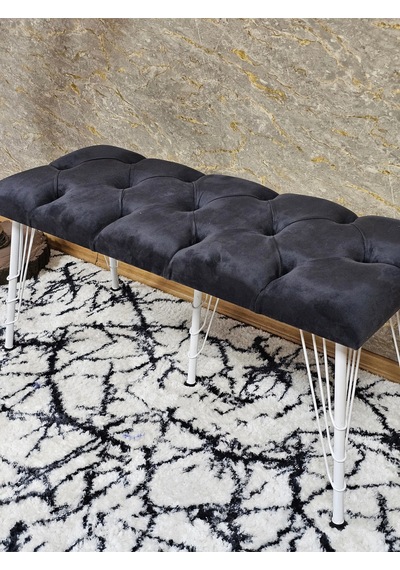Zafir Metal Beyaz Tel Ayaklı 100 Cm Puf Bench - Puf - Bench - Oturak - Mutfak Oturağı - Antre Oturağı Füme