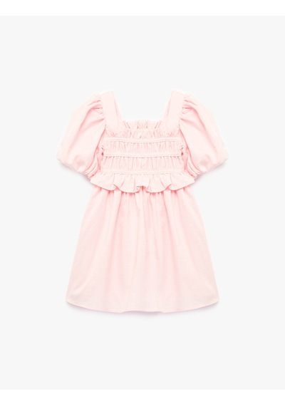 Koton Balon Kollu Fırfır Detaylı Pamuklu Elbise Pembe 6smg80098aw Gül