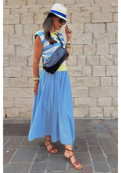 Madmext Bebe Mavisi Vual Kumaş Basic Kadın Uzun Boy Kadın Etek Mg2366 Bebe Mavisi