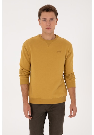 U.S. Polo Assn. Erkek Comfort Fit Bisiklet Yaka Şardonlu Hardal Basic Sweatshirt 50313757-VR151