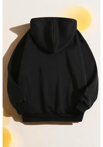 Flowers Baskılı Oversize Sweatshirt Siyah