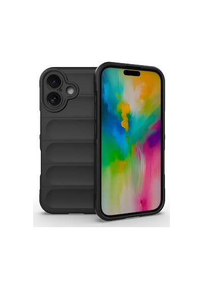 Apple iPhone Uyumlu 16 Kılıf Kamera Korumalı Esnek Silikon Parmak Şeritli Pazarplus Siyah
