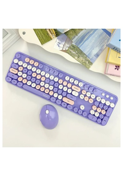Mofıı Sweet Kablosuz Klavye Mouse Seti 2.4g Retro Yuvarlak Tuşlu 104 Tuş Sessiz Renkli Set Optik