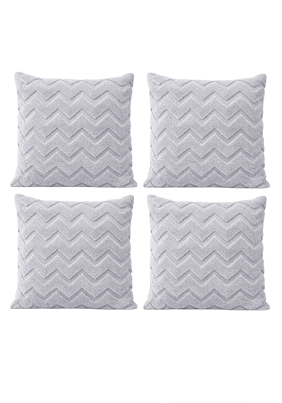 Peluş Dekoratif Kırlent Kılıfı İskandinav Zigzag-balıksırtı 4 Lü Set 42x42 Cm Açık Gri - Koyu Gri