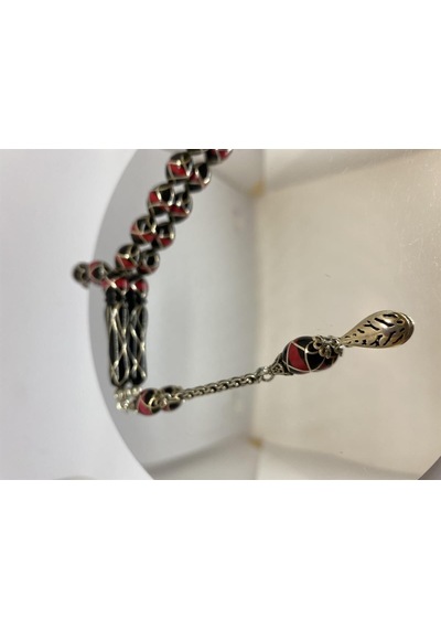 Tesbih Tsbh00106bc 925 Ayar Gümüş Püsküllü Gümüş-mercan İşlemeli Beyzi Kesim Usta El İşçilikli Erzurum Oltu Tesbih