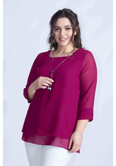 Moda Berray 1934 Kolyeli Şifon Büyük Beden Şık Bluz Violet Violet