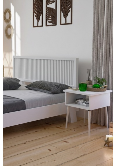 Renazzo Ebruli Dikey Başlıklı Masif Ahşap Karyola Ve 2 Beyaz 140x200 Beyaz - 140 X 200 Renazzo Ebruli Dikey Başlıklı Masif Ahşap Karyola Ve 2 Beyaz 140x200 Beyaz - 140 X 200