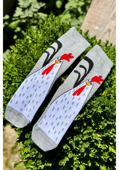 Lousocks Unisex Gri Horoz Desenli Soket Çorap