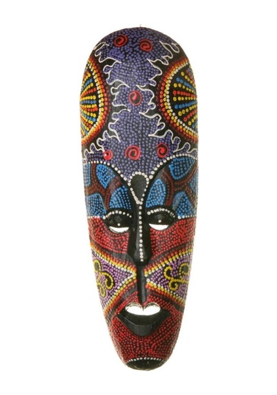 Ahşap Aborjin Mask 30 Cm Renkli Duvar Dekoru Maske