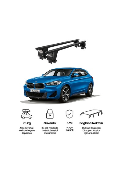 Royal Bmw X2 2018 Ve Sonrası Uyumlu Siyah Kilitli Ara Atkı Port Bagaj Tavan Barı