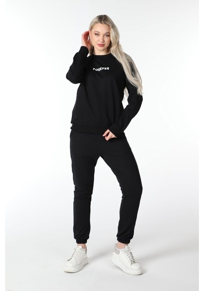 Defys Kadın Bisiklet Yaka Regular Fit Baskılı Sweatshirt Siyah - 499138804 Siyah