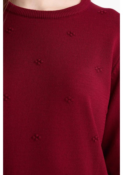 Defacto Regular Fit Bisiklet Yaka Triko Kazak F4084ax25wnbr229 Bordo