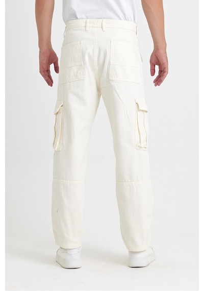 Erkek Kargo Cep Baggy Pantolon Rengi Kırık Beyaz