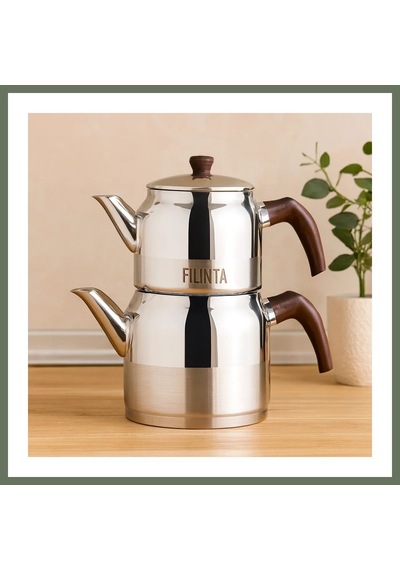 Bezos Orta Boy Çelik Çaydanlık Seti Çift Kapaklı, Süzgeçli 1.25l/2.25l Bezos1