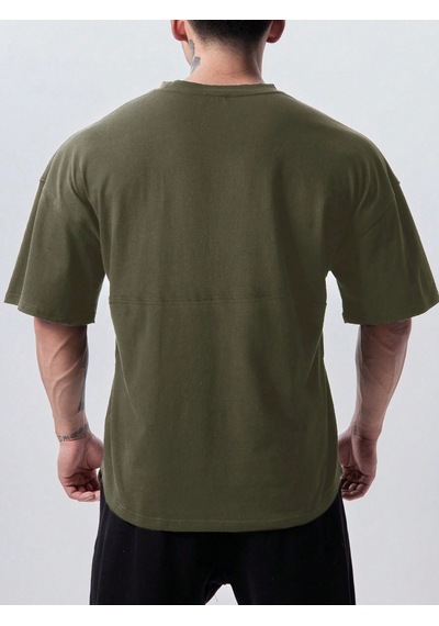 Genius Store Genius Erkek Spor Tişört Oversize Fitness & Gym Antrenman Tişörtü Haki