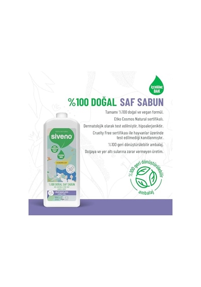 Siveno%100 Doğal Sıvı Kastil Sabun Lavanta Yağlı Yoğun Nemlendirici Arındırıcı Bitkisel Vegan 1000 Ml