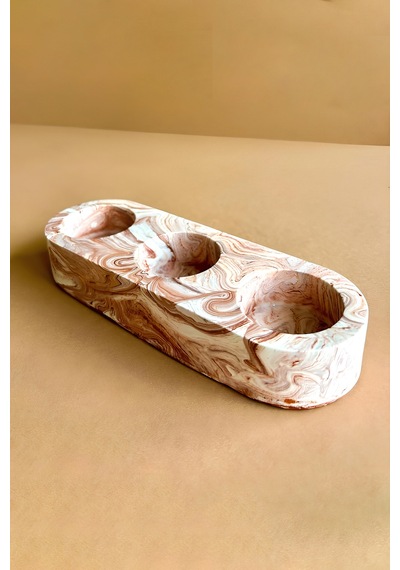 Kahverengi Mermer Desenli 3 Gözlü Beton Mumluk Minimalist Tealight Ve Dekoratif Şamdan Kahverengi