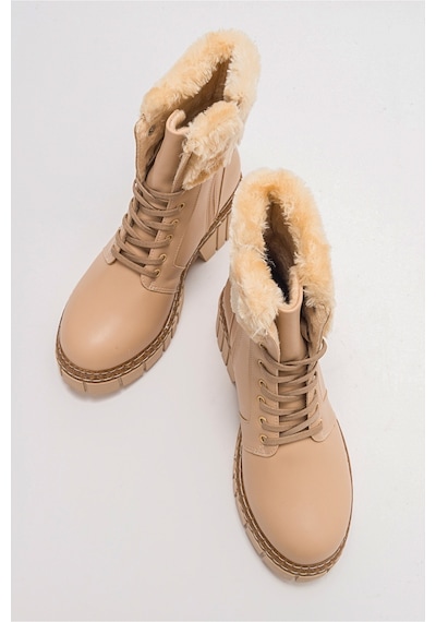 Luvishoes Jayla Bej Cilt Kadın Bot Bej