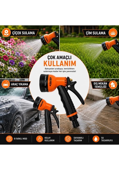 Kınetex 8 Modlu Bahçe Sulama Tabancası Seti, Ayarlanabilir Çok Fonksiyonlu Hortum Başlığı, Ergonomik Tetikli Su Püskürtme Tabancası, Bahçe, Araç Yıkama Ve Dış Mekan Temizliği İçin