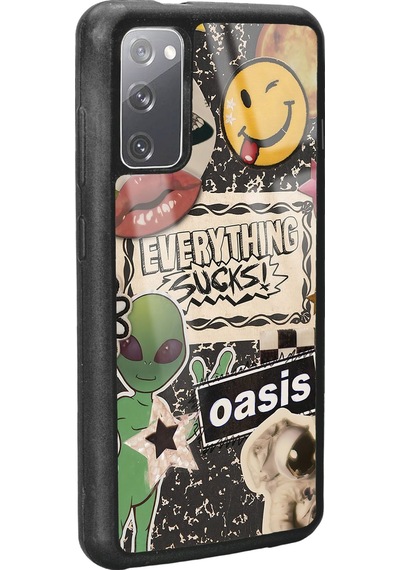 Samsung Uyumlu S20 Retro Sticker Tasarımlı Glossy Telefon Kılıfı Siyah