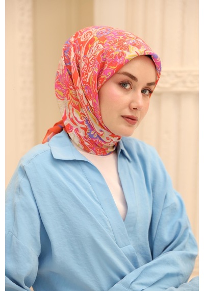 Silk Home Olinda İpek Eşarp 47002-03 Parlak Turuncu, Leylak, Yağ Yeşili, Pembe, Gümüş
