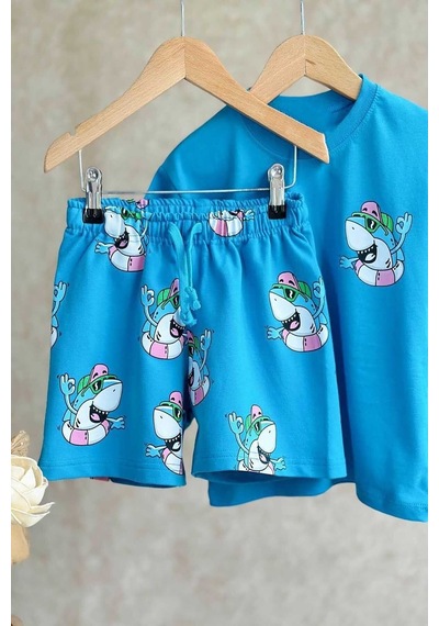 My Kids Wear Kız Çocuk Şortlu Takım Mavi