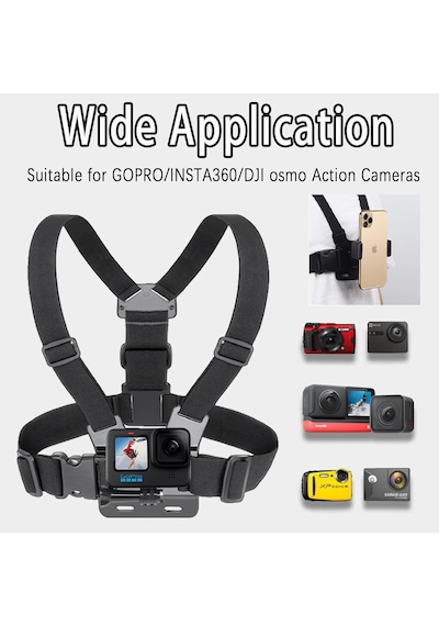 Aksiyon Kamerası Ve Telefon Uyumlu Göğüs Bağlantı Askısı Chesty Kemer Seti - Gopro, Sjcam, İphone, Android Uyumlu Chest Mount Holder Gri - Siyah