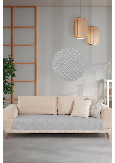 Zeynep Tekstil Halfy Natural Pamuklu Koltuk Şalı Çekyat Örtüsü 100 x 210 CM Gri