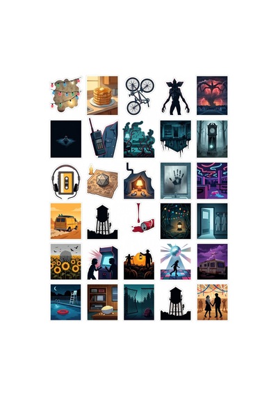 30 Adet Stranger Things Temalı Sticker Seti - Laptop Defter Telefon İçin Çok Renkli