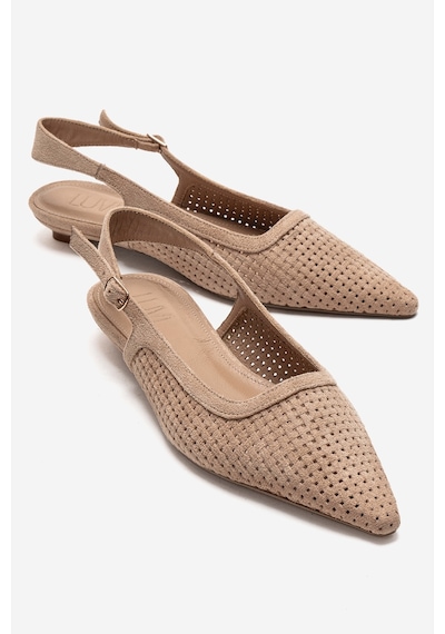 Luvishoes Avıva Bej Süet Sivri Burunlu Kadın Alçak Topuklu Ayakkabı