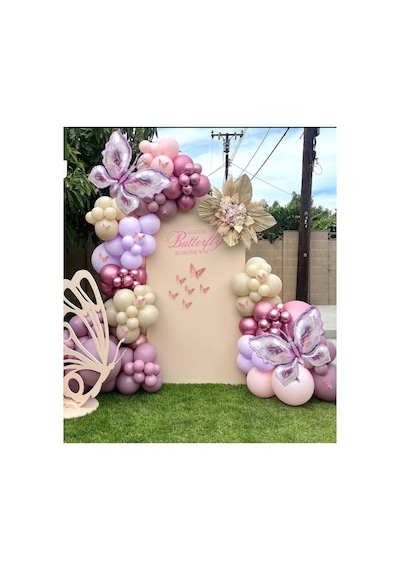 Toz Pembe Retro White Krom Pembe Lila Balon Zinciri Seti 100 Lü Mix