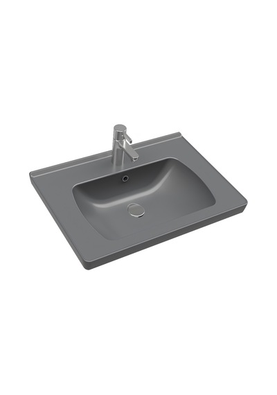 60 Cm Etajerli Lavabo, Mat Antrasit Tasarım 508 Yeşil