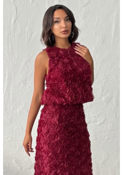 Verymoda Gül Süzüneli Kolsuz Bluz F1989 Bordo