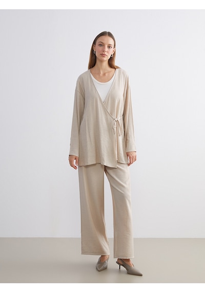 Lcw Modest Bej Kruvaze Yaka Dokulu Kadın Kimono