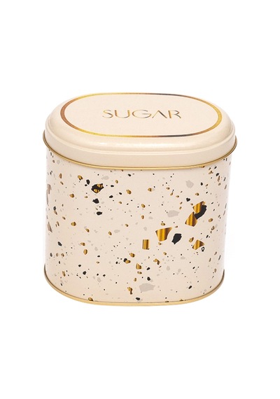 Terrazzo Cream Desenli Oval Metal Saklama Kabı 14 x 12 x 13 CM 1.4 L Çok Renkli
