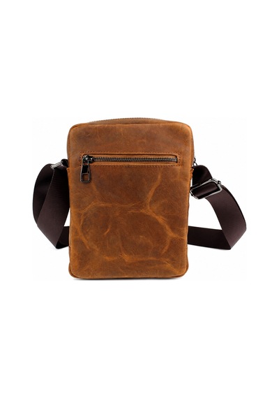 Alphaclub Bag Erkek Crazy Taba Hakiki Deri Postacı El Ve Omuz Çantası Orta Boy