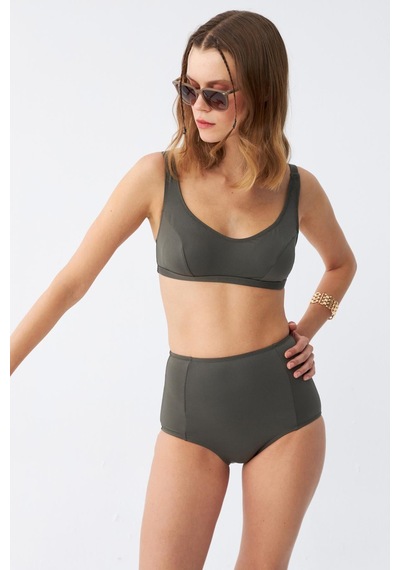 Akbeniz Kadın Basic Haki Pedli Yüksek Bel Bikini Takımı
