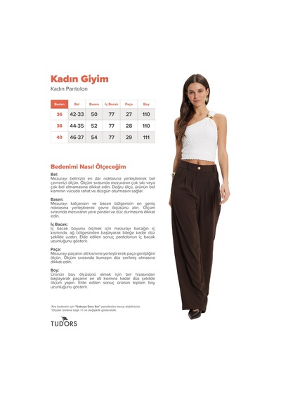 Tudors Kadın Relax Fit Rahat Kesim Gold Düğme Detaylı Çift Cepli Kahverengi Pantolon-50762 Kahverengi1 Tudors Kadın Relax Fit Rahat Kesim Gold Düğme Detaylı Çift Cepli Kahverengi Pantolon-50762 Kahverengi1
