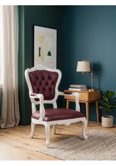 Royal Klasik Ahşap İşlemeli Berjer Beyaz