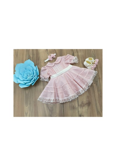 Hayy Baby Kids Wear Pembe Volan Kısa Kollu Elbise