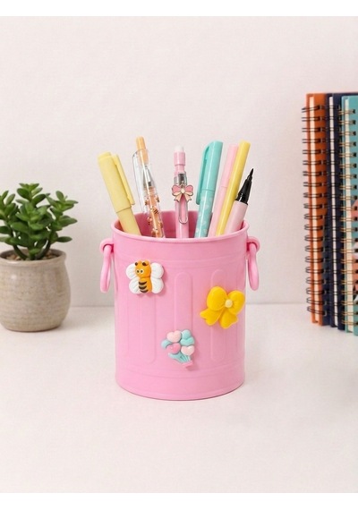 Sevimli Stickerlı Masaüstü Kalemlik Organizer - Pembe