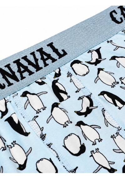 Carnaval Socks Penguen Desenli Erkek Boxer Pamuklu Likralı Parlak Lastikli Kutulu Açık Mavi Çoklu