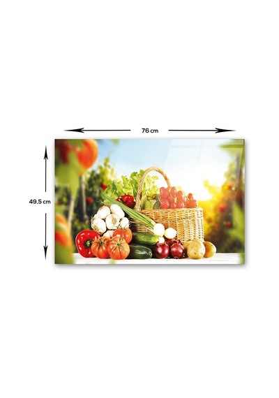 Sebze Sepeti Cam Ocak Arkası Koruyucu 49,5cm X 76cm Çok Renkli