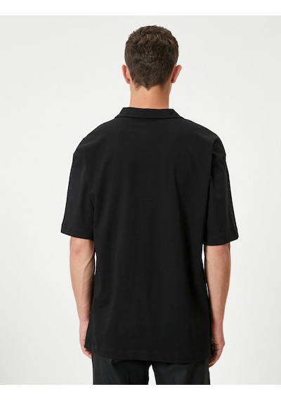 Koton Polo Yaka Tişört Oversize Yarım Fermuarlı Kısa Kollu Pamuklu Siyah 4sam10286mk Siyah