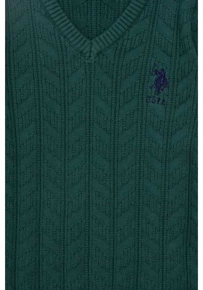 U.S. Polo Assn. Erkek Çocuk Koyu Yeşil Basic V Yaka Kazak 50293535-VR079