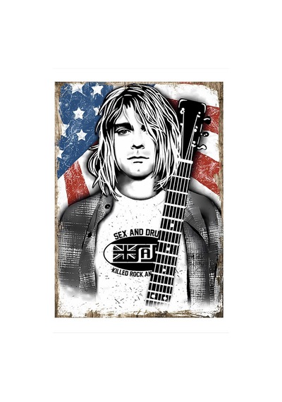 Kurt Cobain Model Ahşap Tablo 50 Cm X 70 Cm